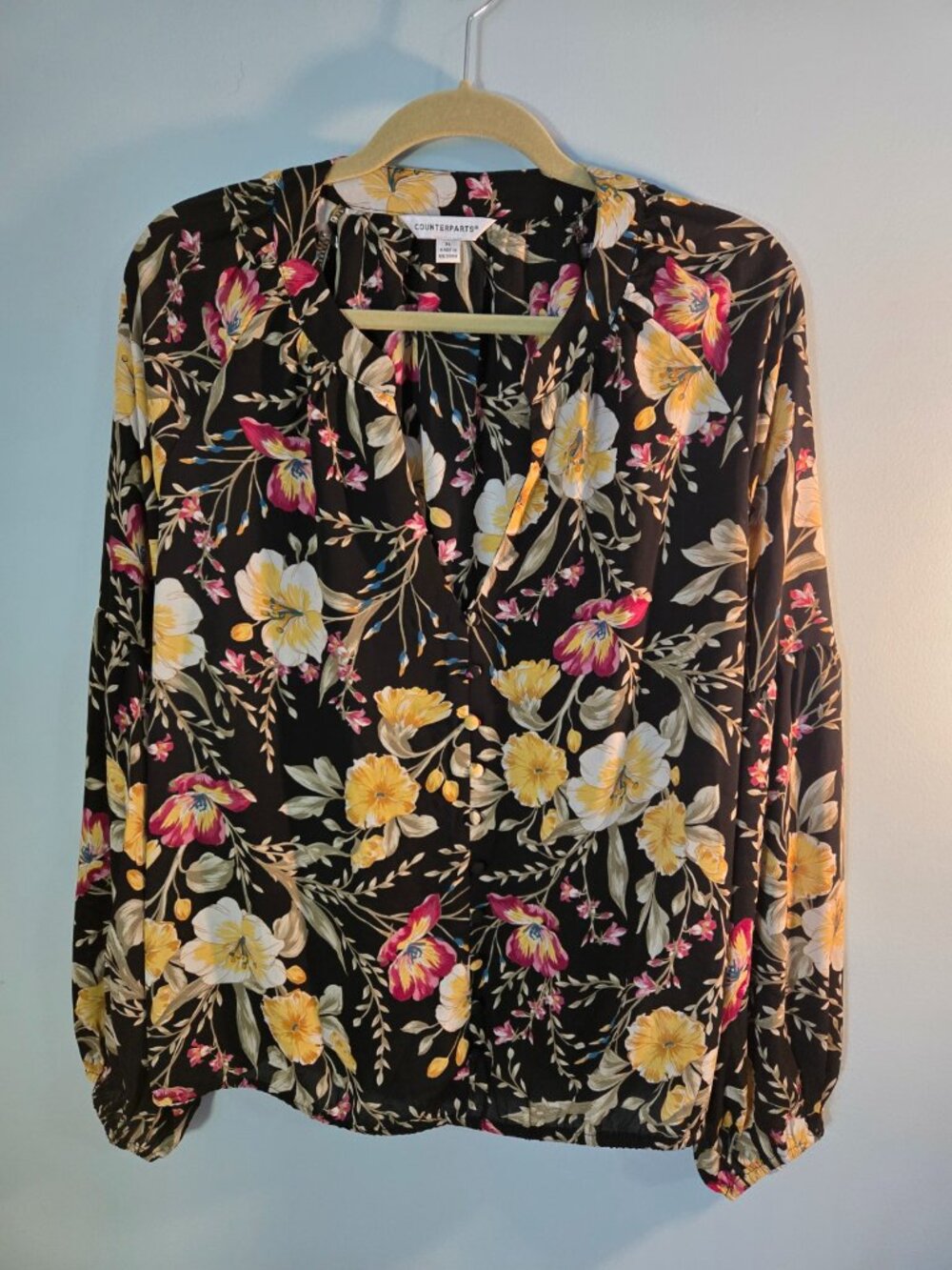 Counterparts Floral Blouse – Black Multicolor Print, Size XL
